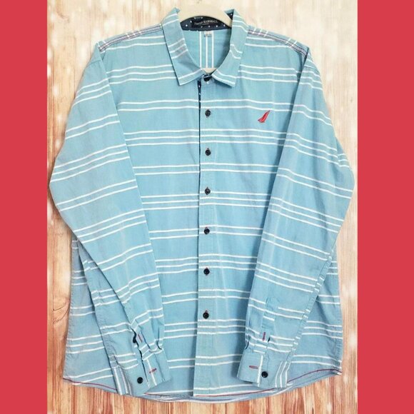 Fredd Marshall Shirt Mens Long Sleeve Button Down Blue & White Striped Shirt XL - Picture 1 of 16